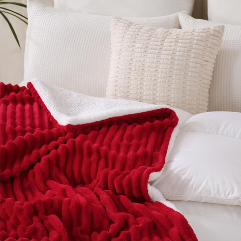 9090 Cozy Red Sherpa Fleece Throw Blanket for Couch Sofa Bed,Super Soft Plush Double Side Thick Flannel Blanket