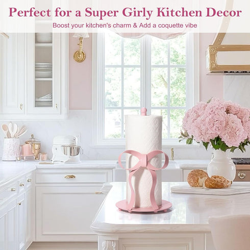3D Pink Bow Paper Towel Holder Coutertop - Bow Accent Paper Towel Holder, Pink Kitchen Decor and Accessories, Coquette