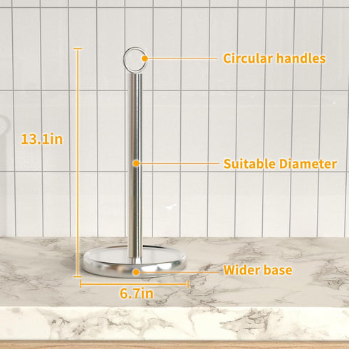 Silver Stainless Steel Paper Towel Holder Countertop, Weighted Anti-Slip Base for Standard & Jumbo Rolls