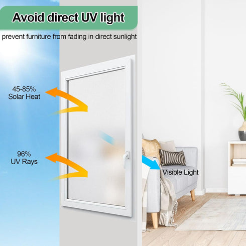 Frosted Glass Window Film, 17.3x236.2 Inches Non-Adhesive Privacy Film, Anti-UV for Bathroom Home and Office