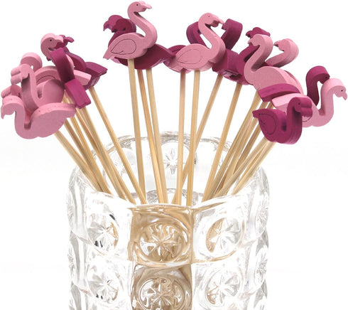Minisland Pink Red Flamingo Cocktail Picks, 5 Inch Long Bamboo Toothpicks for Appetizers, 100 Counts
