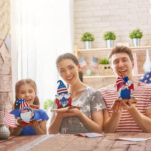 3 Pieces American Gnome Wooden Signs, Patriotic Table Decorations for Independence Day, Memorial Day, Veteran Day Party
