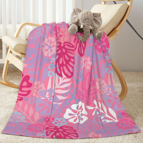 Jbofyee 80x60 Inch Hawaii Flowers Pink Throw Blankets All Season Ultra Soft Warm Tropical Aloha Pattern Fleece Blanket