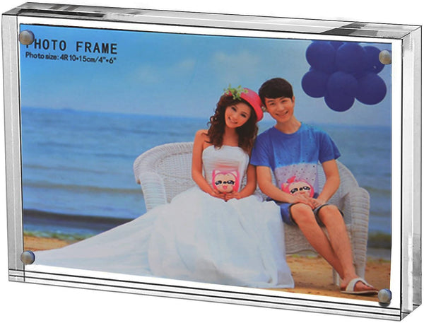 Clear Acrylic Photo Frame, Magnetic Perspex Picture Holders - Table Standing Double Side Displays (2.5x3.5)