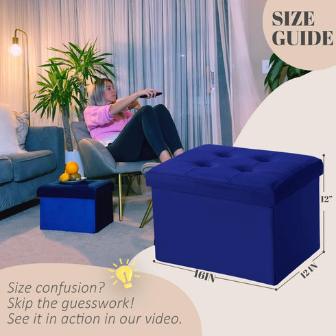 16X12X12IN LINMAGCO Small Velvet Ottoman with Storage Rectangle Foot Rest Under Desk Stool for Room Folding Ottoman