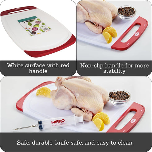 Mirro 16x10" Plastic Cutting Board with Silicone Covering, White/Red by Mirro