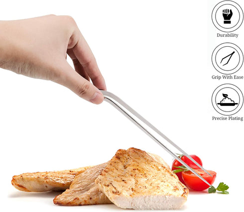 304 Stainless Steel Cooking Tweezers, 6", 8", 12" Offset Tweezers with Precision Clamp Tip for Kitchen