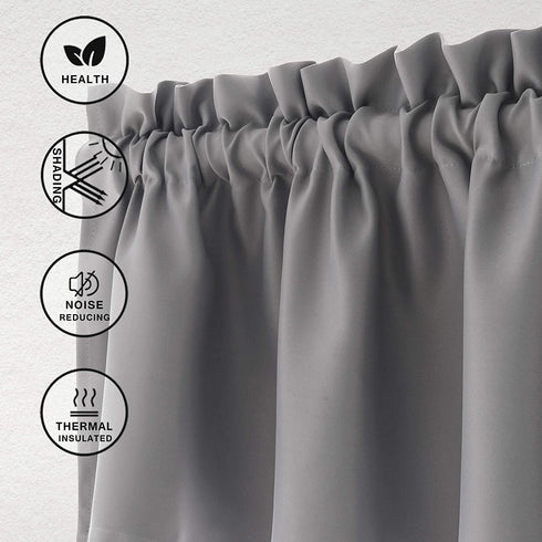 Hiasan Valance Curtains for Kitchen, Blackout Thermal Insulated Solid Window Curtain Valance, Grey, 42 x 18 Inches