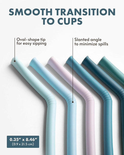 Nightingale Reusable Silicone Straws - Set of 6 Bendy Drinking Straws with Cleaning Brush, Collapsible Travel Straw