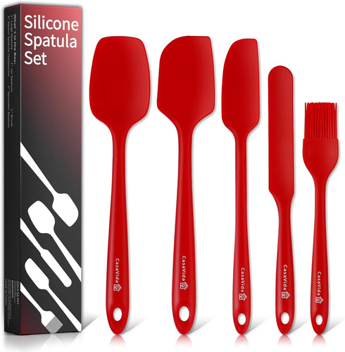 CasaVida 5pcs Silicone Spatula Set, Red High Heat Resistant Non Stick Kitchen Utensils for Baking
