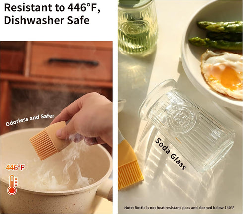 Oil Dispenser with Brush, 3 IN 1 Glass Olive Oil Dispenser Bottle with Silicone Basting Brush for Cooking