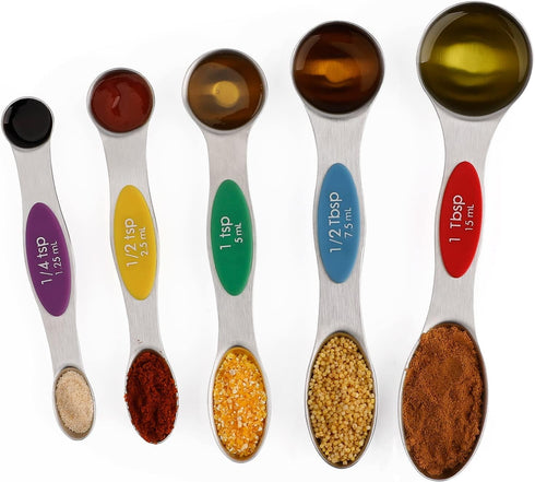 Magnetic Measuring Spoons Set of 5, Stainless Steel Dual Sided Stackable Teaspoon for Measuring Ingredients