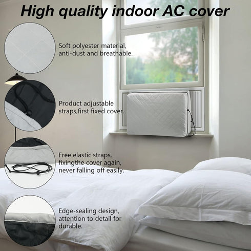 Indoor Air Conditioner Cover, AC Unit Window Cover with Double Insulation and Elastic Drawstring, 25L x 17H x 3.5D