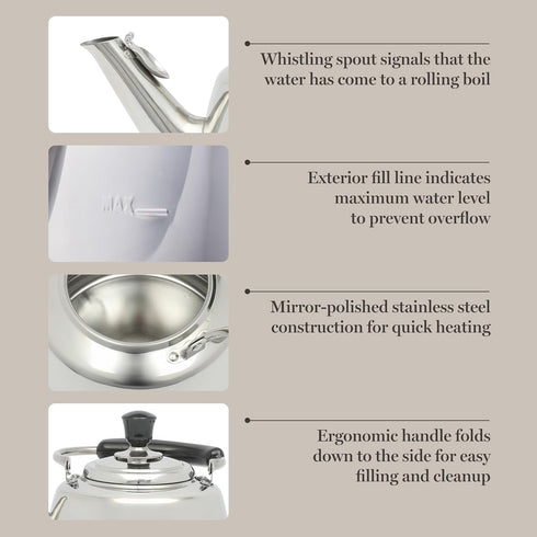 2 Martha Stewart Kingstree Large Qt Stainless Steel Tea Kettle Heavy Gauge Durable Whistling Tea Kettle for Stove Top