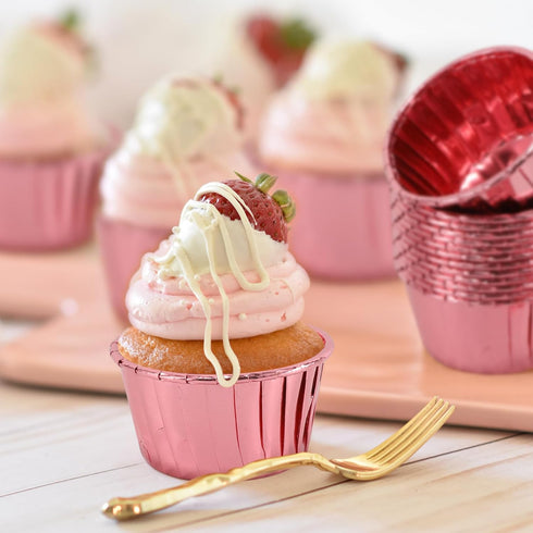Rose Gold Foil Cupcake Liners, 100 pcs Disposable Muffin Liners, 3.5 Oz Wrappers for Baking