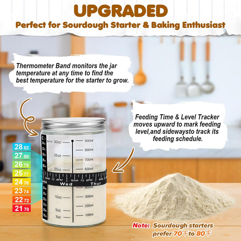 9" 10" 34oz HK Sourdough Starter Kit with Round & Oval Banneton Proofing Basket and Starter Jar - Beginner-Friendly