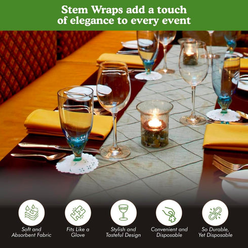 Regency Wraps Fabric Stem Wraps, Pack of 12, White, Elegant Table Decor for Stemmed Glass Bases