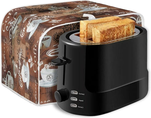 JEOCODY Toaster Bread Maker Cover with Handle, Coffee Theme Print for Dust Protection