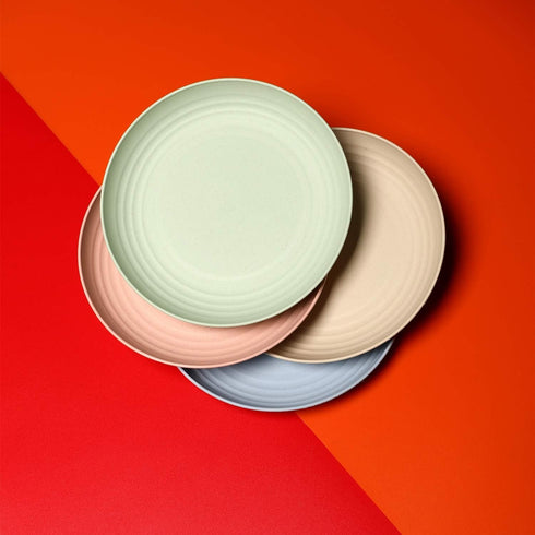Wheat Straw Plates Set, Lightweight Unbreakable Dinner Dishes, Dishwasher & Microwave Safe (Large 4 Pack 8')