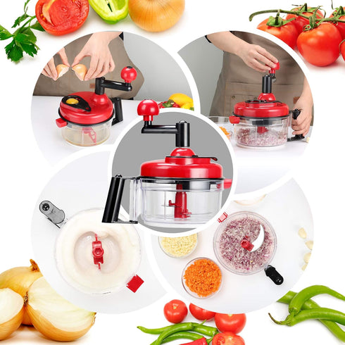 Cambom Manual Food Chopper Vegetable Chopper Hand Food Processor, Mixer, Blender, Whipper, Egg White Separator, Mincer, Grinder, Dicer with Clear Container 1200ml BPA Free Strong by Cambom