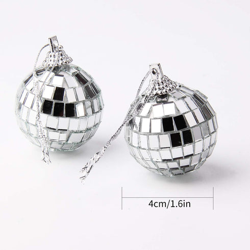 12 Pcs Silver Disco Mirror Balls for Party Decoration, Christmas Tree Ornaments (4CM)
