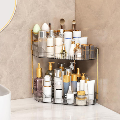 Corner Bathroom Counter Organizer with Makeup Brush Holder & Toothbrush Holders, Makeup