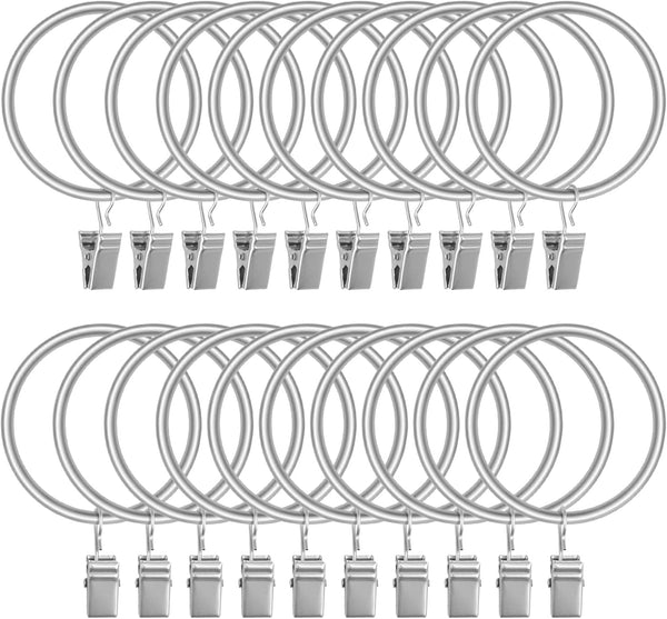 Lansian 20pcs Rustproof Matte Stainless Steel Curtain Rings with Clips, 1.5 Inch Drapery Hangers for Window