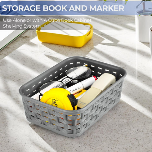 3 Pack Small Plastic Baskets, Storage Bin for Organizing Household Wicker Storage for Laundry, Bedrooms, Dark Gray