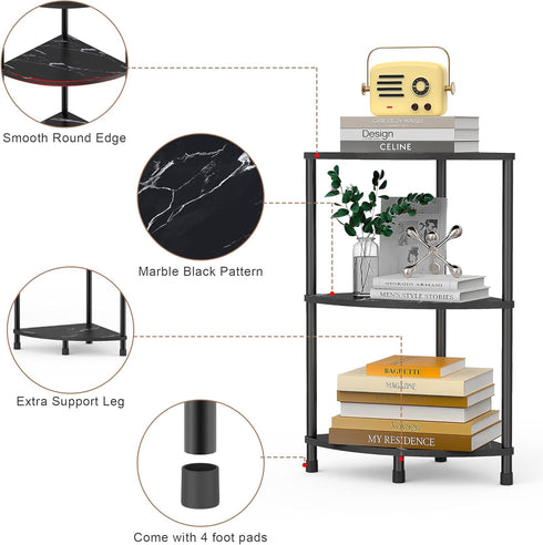 3 23.2" Book Small Corner Shelf, Tier Corner Bookshelf Display for Living Room Decor, Standing Shelf Bookcase