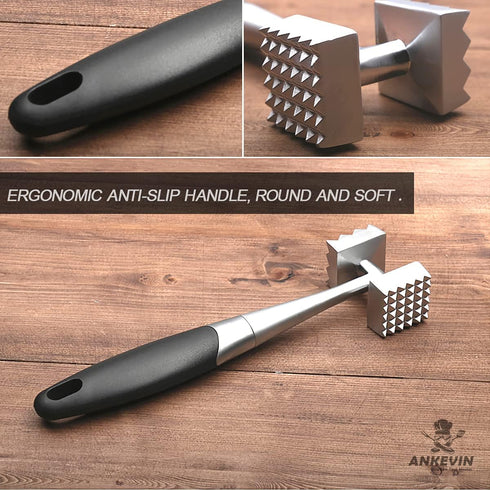 Meat Tenderizer Tool, 8.8 inches Dual-Sided Nails Meat Mallet with Rubber Comfort Grip Handle for Steak, Chicken, Fish