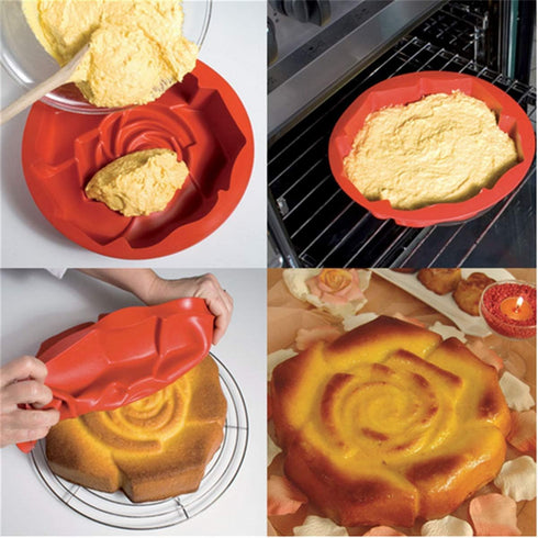 Cake Mould Silicone, Square Rose Cake Mould, Big Family Cake Mould for Cakes, Pizza, Bread Baking Tools, Bakeware,