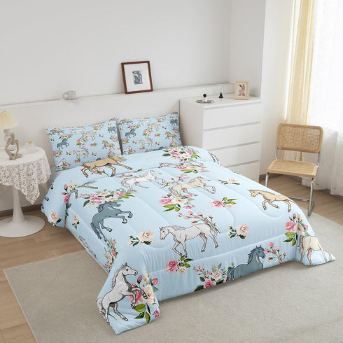 Set, Set 2 Erosebridal Horse Quilt Queen Size, Farmhouse Western Cowboy Cowgirls Duvet Insert for Kids Boys Girls