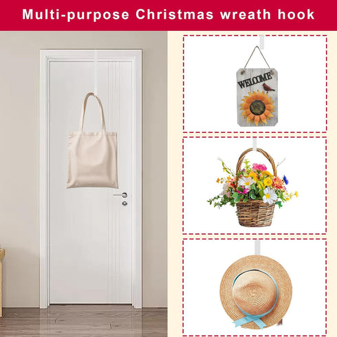 2 Pack Solid Wreath Hanger, Over The Door Metal Hook Holders for Front Door Window (White, 12 inch)