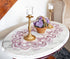White Mauve Rose Jacquard Peacock Tail Lace Table Runner, Dresser Scarf, Coffee Table Runner, Pink Light Purple