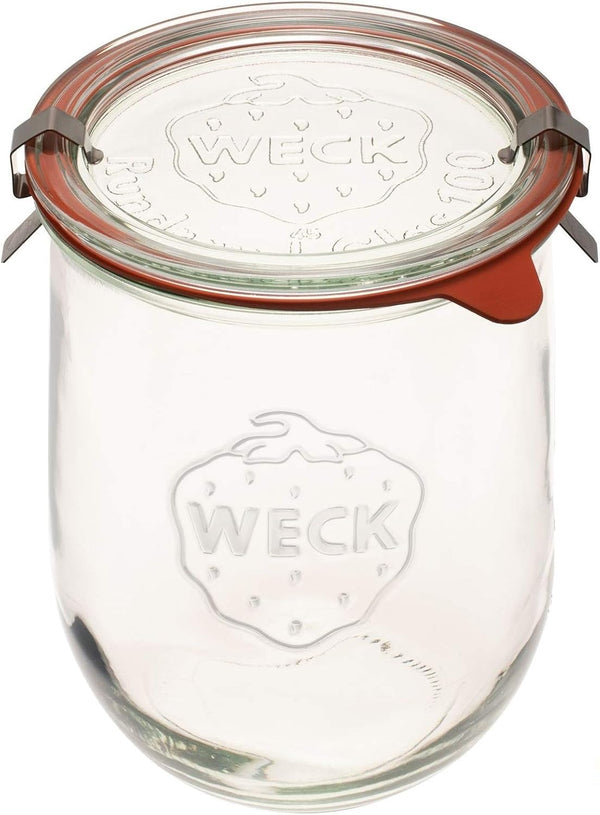 Weck Tulip Jar, 1 Liter Sour Dough Starter Jar with Glass Lid, Rubber Seal, and Steel Clips