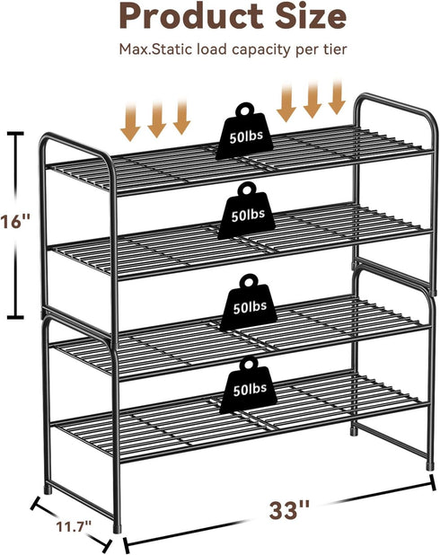 2 32.5" Tier Shoe Rack, Wide Shoe Organizer Sturdy Metal for Entryway, Garage, Shoe Shelf Stand for Small Space