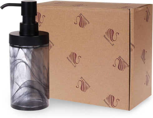 Soap Dispenser - 12.5 Oz Black Moire Wide Open Glass Hand Soap Dispenser - Refillable for Bathroom & Kitchen