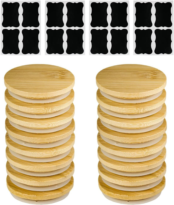 16 Pack Oui Yogurt Jar Lids with 16 Labels, Food-Grade Bamboo Lids
