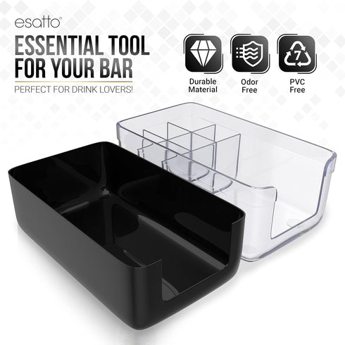 12 12 Esatto Professional Bar Products Premium Bar Caddy (Black), Used to Easily Organize Bar Items and Workspace