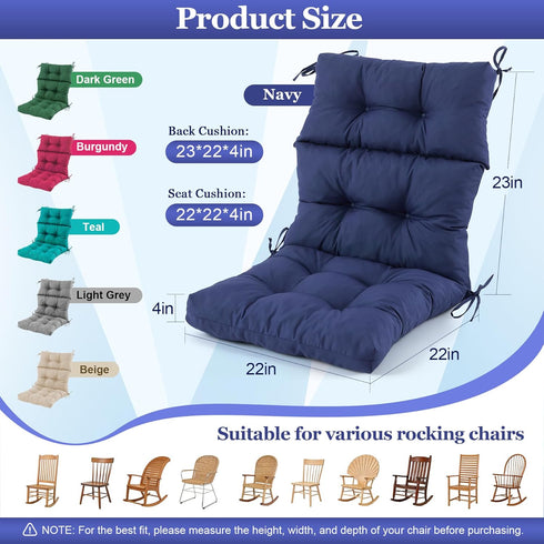 44x23x4 Inch, Rocking Chair Cushion, Waterproof and Fade-Resistant Adirondack Rocker Cushions, Indoor/Outdoor Rocking