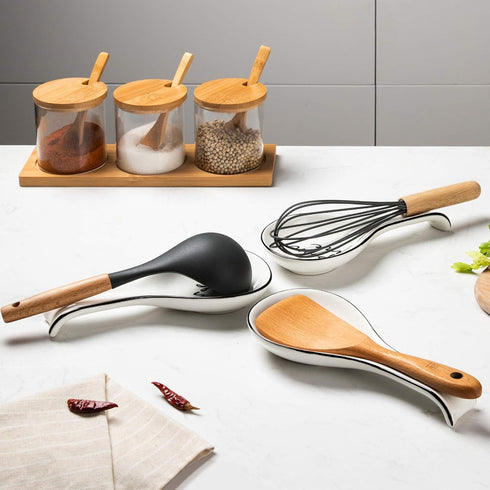 NJCharms Ceramic Spoon Rest, Porcelain Utensil Holder for Kitchen Counter, 1 Pcs