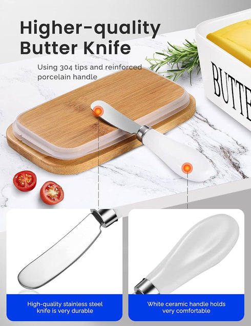 2 Pack Stainless Steel Butter Spreader Knife, White Porcelain Handle, Cheese Butter Knives for Kitchen