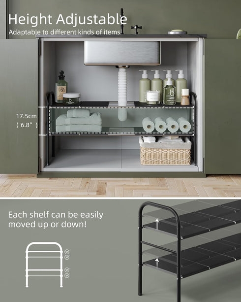 2 8 NETEL Under Sink Organizers and Storage, Tier Expandable Under Cabinet Organizer Shelf with Removable