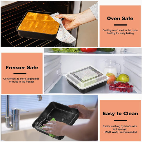TeamFar Square Baking Pan, 8 Inch Cake Pan with Lid, Stainless Steel Core & Nonstick Coating
