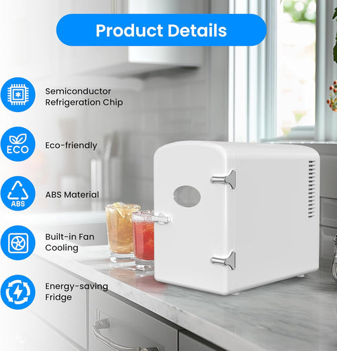 Simple Deluxe 6L Portable Mini Fridge with Observation Window, Warmer and Cooler, 9 Can Capacity, White