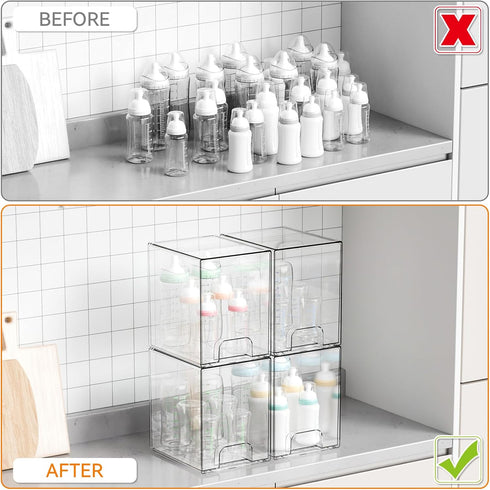 Yieach 7.5"H Drawers,4 Pack Closet Countertop Stackable Storage Clear Acrylic Drawer Organizer for Vanity,Under