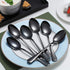 Kyraton 6-Piece 8" Stainless Steel Table Spoon Set, Titanium Black Plating, Gold Soup & Dessert Spoons