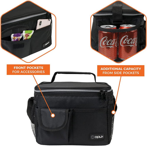 opux Insulated Lunch Bag for Men Women - Leakproof Black Lunch Box for Work, Portable Soft Cooler Bag, 14 Can/8L