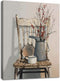 Farmhouse Canvas Wall Art Rustic Flower Theme Painting, Wood Framed Bathroom Decor, Easy to Hang Size 16 x 24