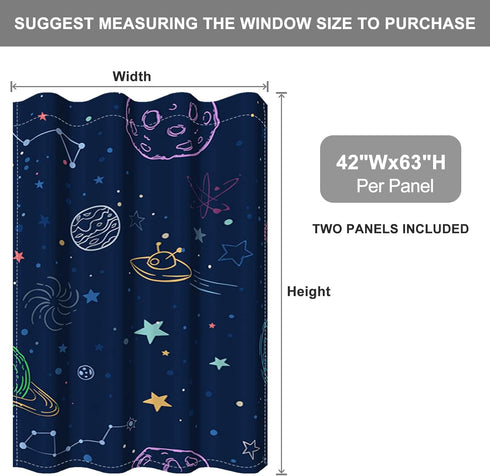Grommet 2 42x63 Inch Baocicco Navy Blue Space Curtains for Boys Room Cartoon Stars Planets Theme Galaxy Curtains